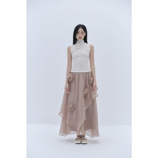 Chân váy OLV dài maxi đính hoa sang trọng Tan Fleur Mesh Cup phù hợp đi tiệc