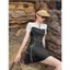 Size M-L-XL sét đồ bơi đi biển kín đáo, áo tay ngắn váy xòe phối viền tôn dáng HAN.T SHOP
