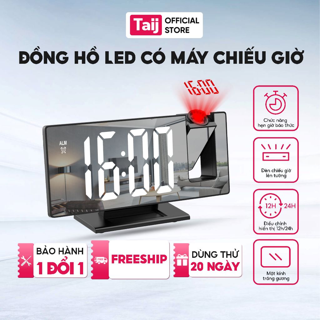 Đồng Hồ Báo Thức, Đồng Hồ Để Bàn Led Báo Thức Thông Minh, Có Máy Chiếu Giờ Tiện Lợi
