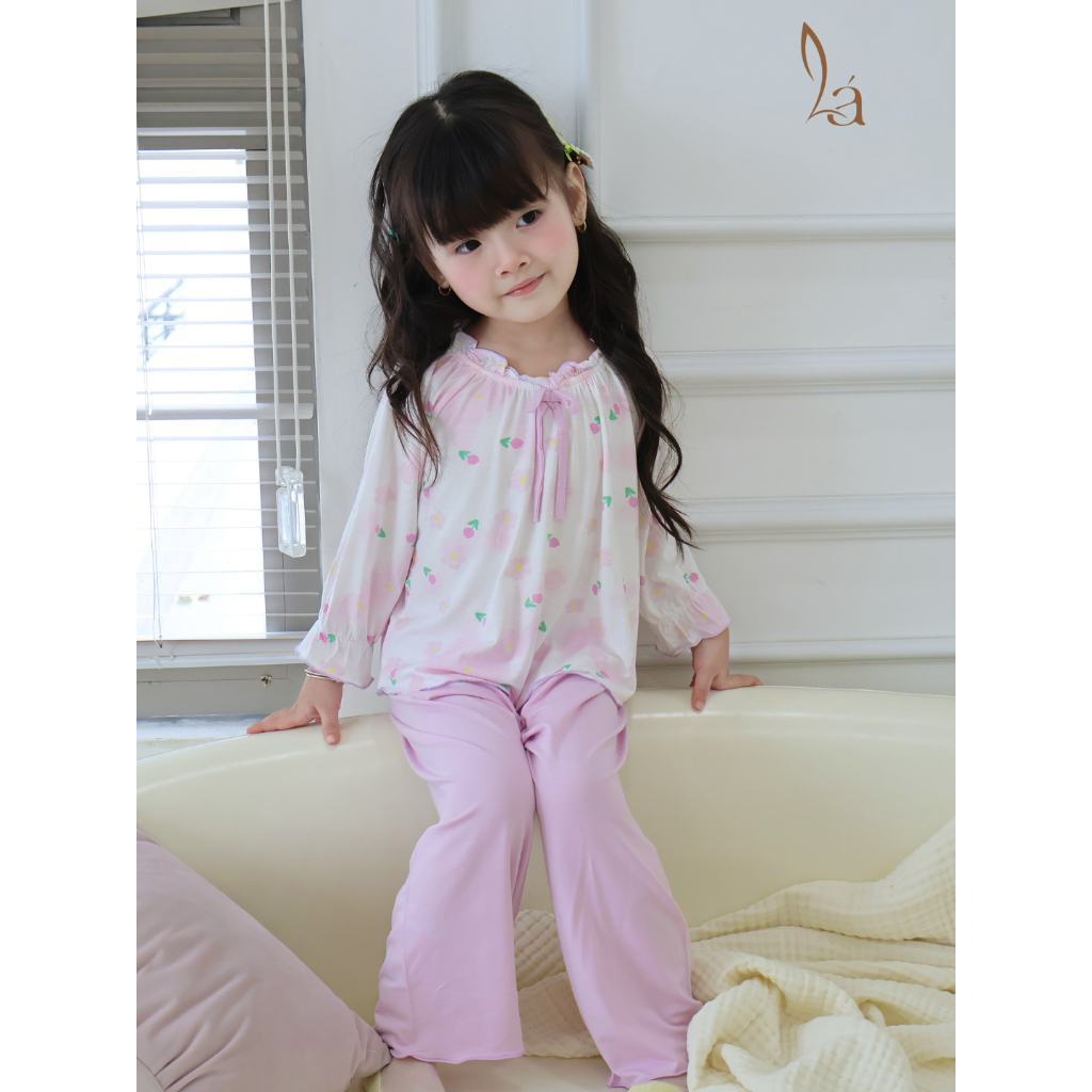 Bộ dài tay cho bé gái sợi sồi Modal Áo Lá Homewear A238 mềm mướt mát lạnh babydoll họa tiết đáng yêu