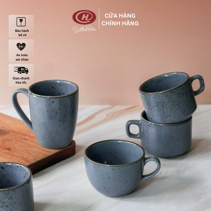 Cốc sứ màu xanh dương men muối tiêu kiểu Nhật - Sứ Minh Châu