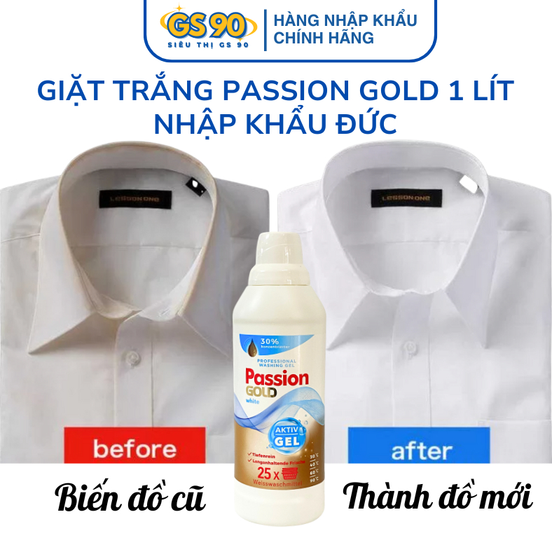 Nước Giặt Chuyên Dụng Cho Quần Áo Trắng, Đồ Tối Màu Passion Gold 1L- Chính Hãng Đức
