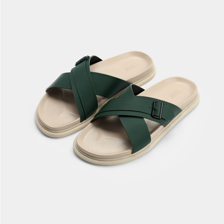 Dép Da Microfiber OLIVE Hai Quai Ngang Nam Nữ Chống Trượt Có Khoá Cài Êm Chân Du Lịch | CELESA