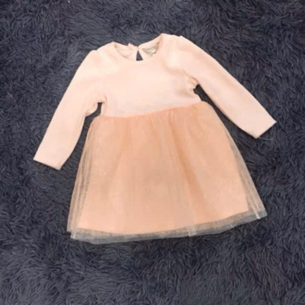 Váy dài tay bé gái sơ sinh L004 xuất dư màu hồng đỏ – thời trang trẻ em, size 0–18M (2–9kg)