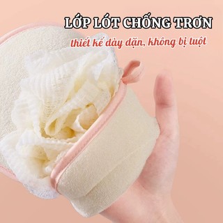 Găng Tay Tắm 2 Mặt Tạo Bọt Dày Tẩy Da Chết | Găng Tay Chà Lưng Massage Toàn Thân Có Móc Treo