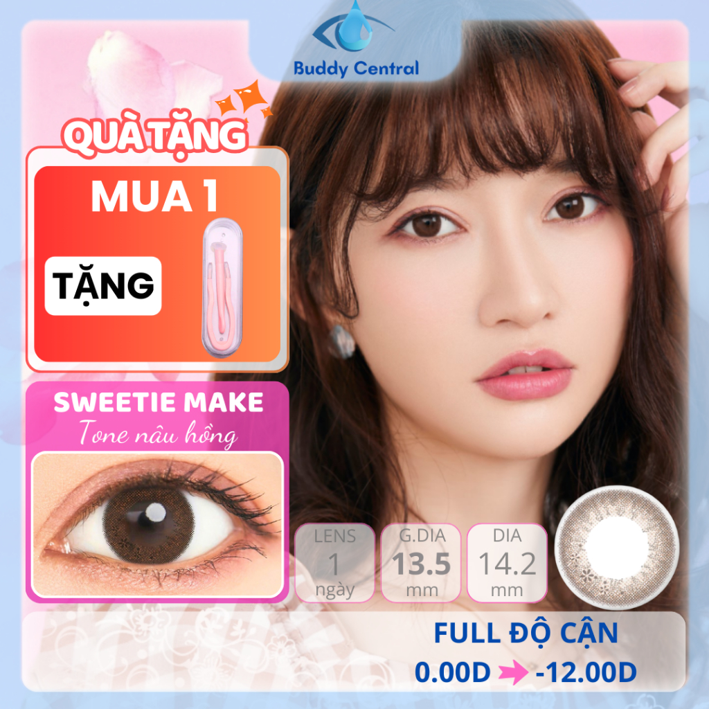 (Hộp 10 chiếc) Lens SEED 1 ngày màu Sweetie Make full dãy độ từ 0 đến ...