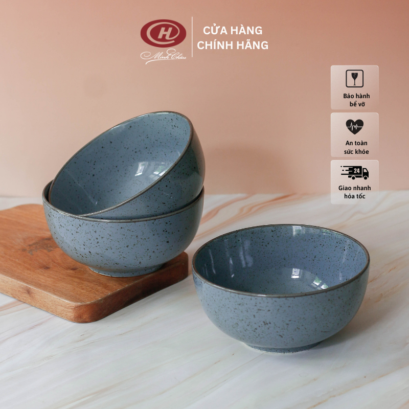 Bát tô hàn sứ màu xanh dương men muối tiêu kiểu Nhật - Sứ Minh Châu