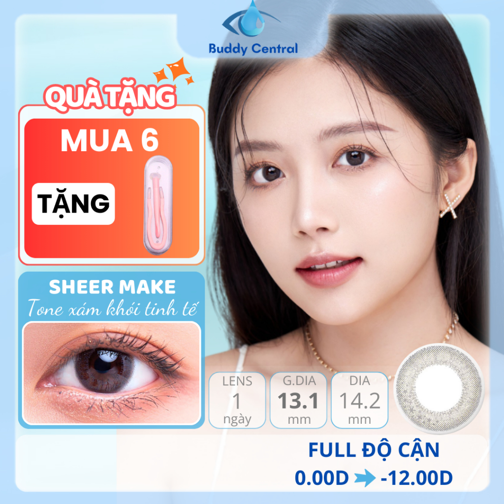 (1 chiếc lẻ) Lens SEED 1 ngày màu Sheer Make full dãy độ từ 0 đến -12 ...