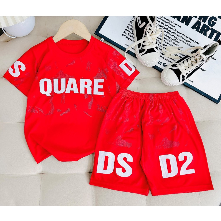 [Peinn] Bộ quần áo mùa hè dành cho bé trai 14-45kg mẫu QUARE. Chất liệu thoáng mát. - EB69