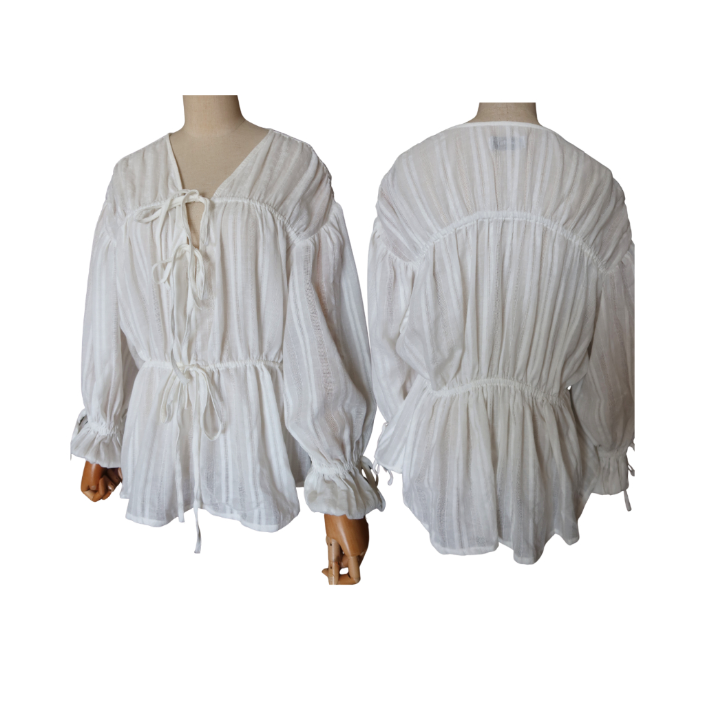SUNDAY - "AN" Shirt - Áo Sơmi Tay Dài, Cổ V, Cột Nơ Cách Điệu,