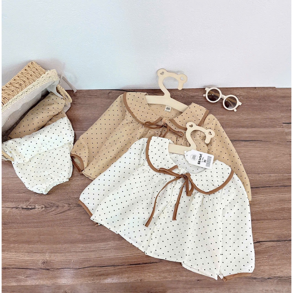 Combo 2 bộ pizama đũi chấm bị cổ sen dễ thương cho bé, set 2 bộ thu đông dài tay đũi mềm mát