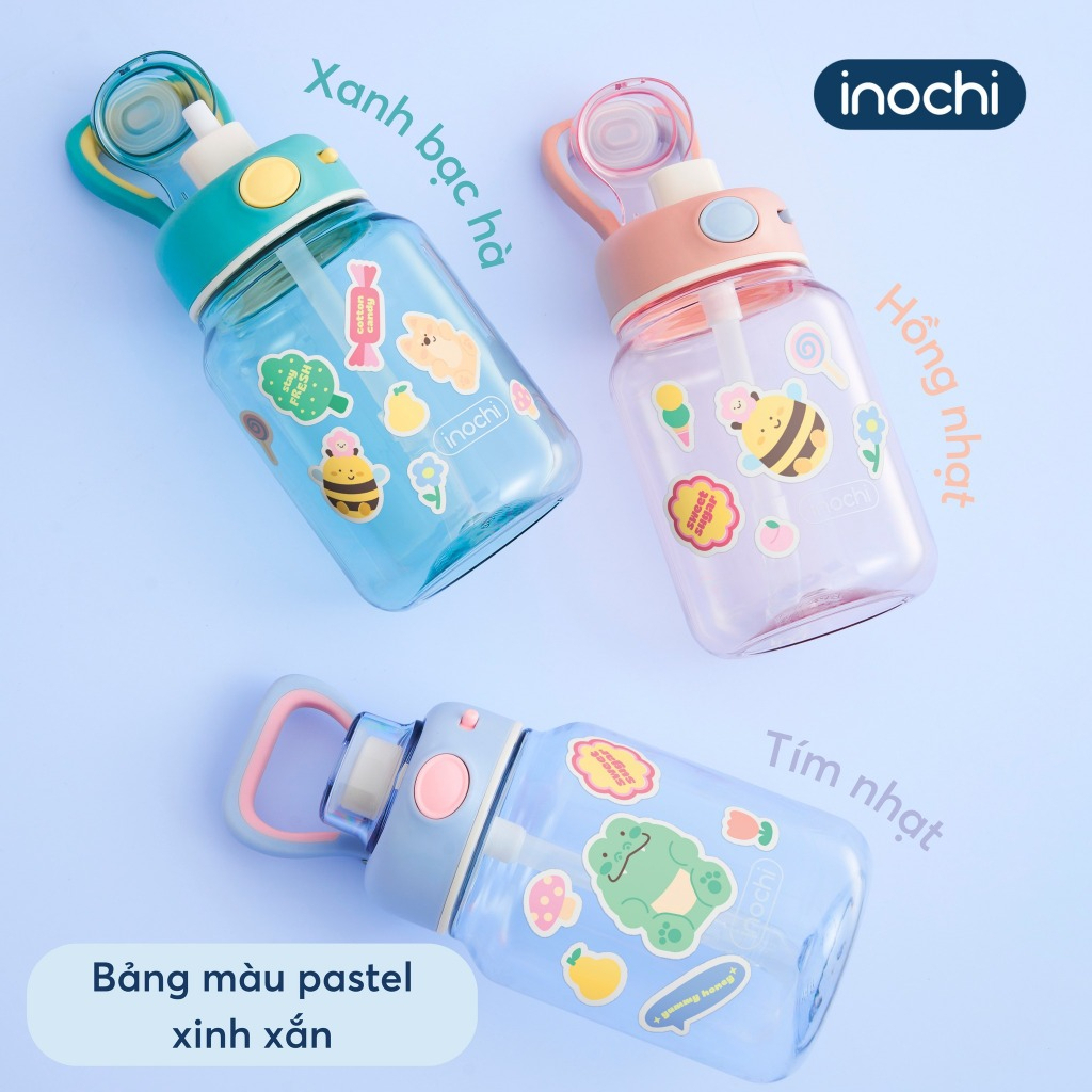 Bình nước nhựa tritan KITA BOO, KITA GUMMY INOCHI có quai cầm & ống hút dễ sử dụng cho bé, an toàn, vạch chia rõ ràng