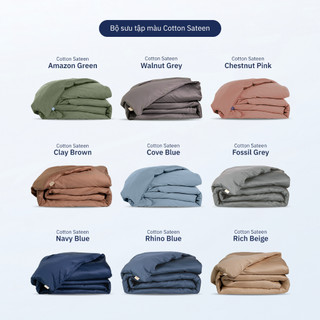 Vỏ Chăn Cotton Sateen 100% 300TC Ru9 | Thoáng Mát Mềm Mịn | Màu Trơn Bo Chun | 3 Size