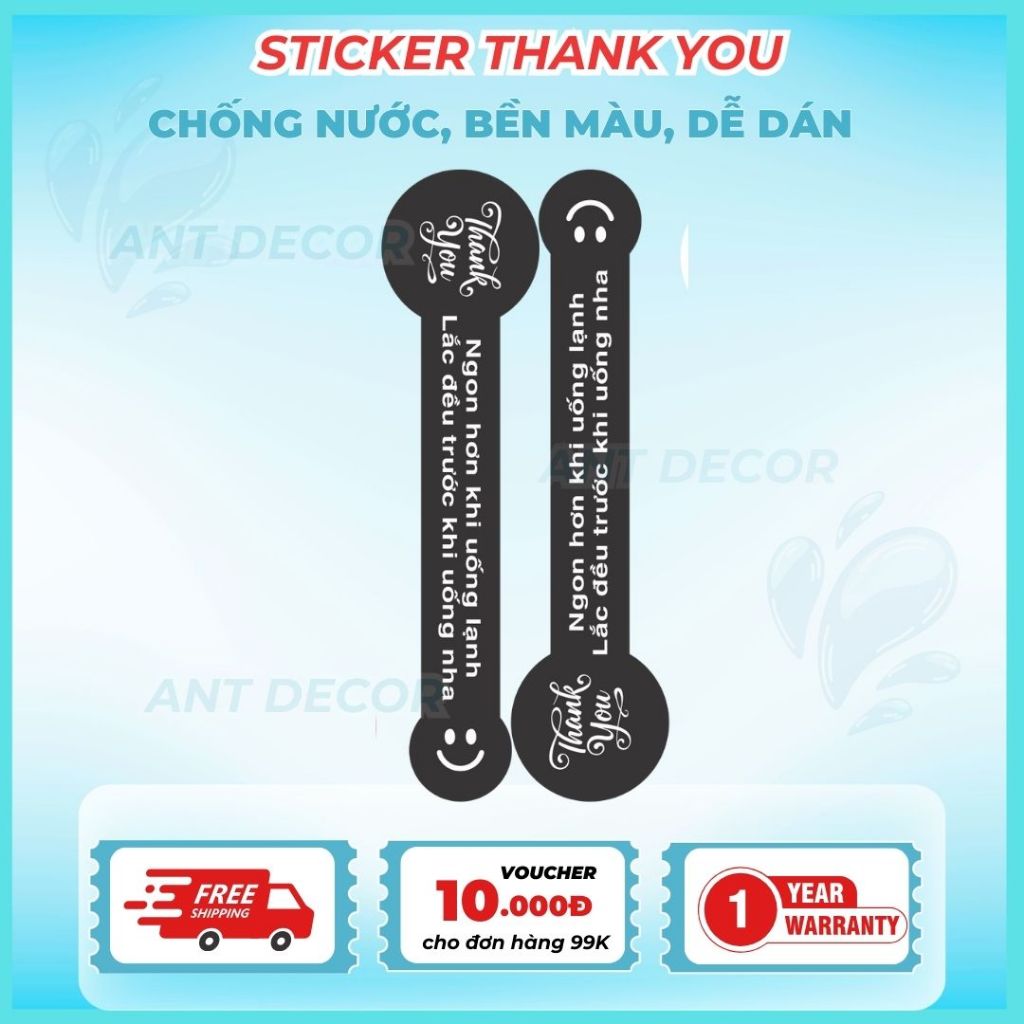 50 Tem dán miệng ly / tem niêm phong ly trà sữa, nước uống (2x8)cm,Decal đẹp mắt, chống nước