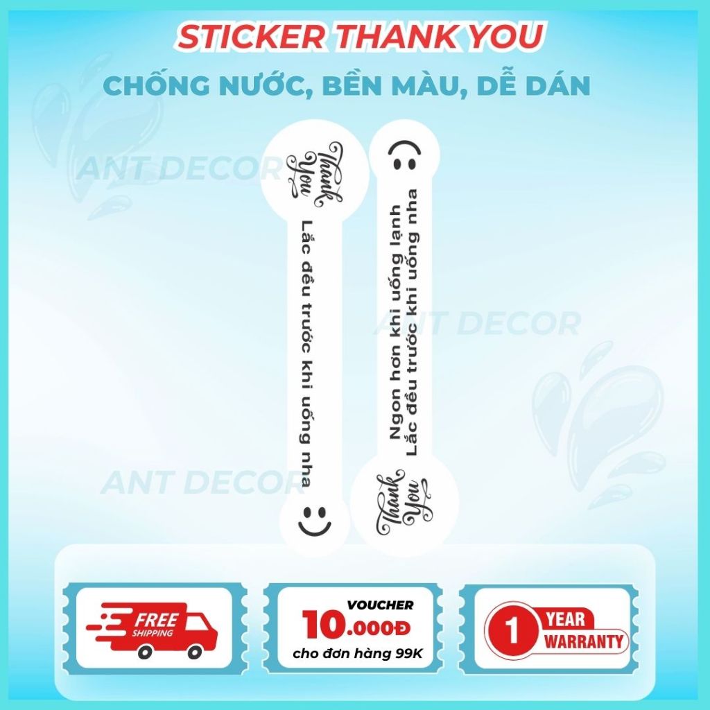 50 Tem dán miệng ly / tem niêm phong ly trà sữa, nước uống (2x8)cm,Decal đẹp mắt, chống nước