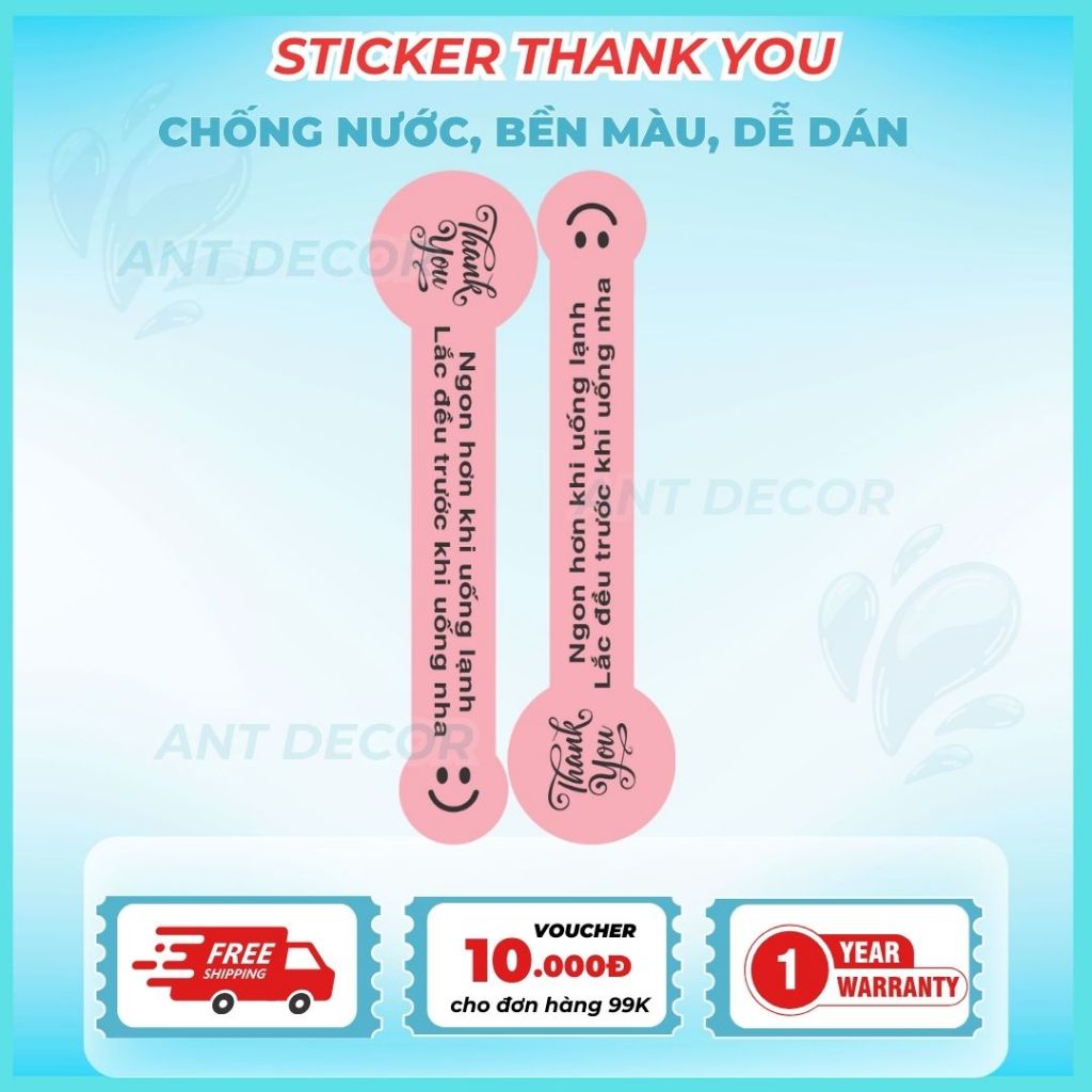 50 Tem dán miệng ly / tem niêm phong ly trà sữa, nước uống (2x8)cm,Decal đẹp mắt, chống nước