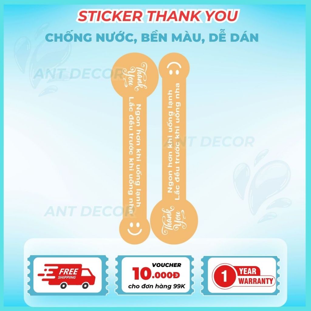 50 Tem dán miệng ly / tem niêm phong ly trà sữa, nước uống (2x8)cm,Decal đẹp mắt, chống nước