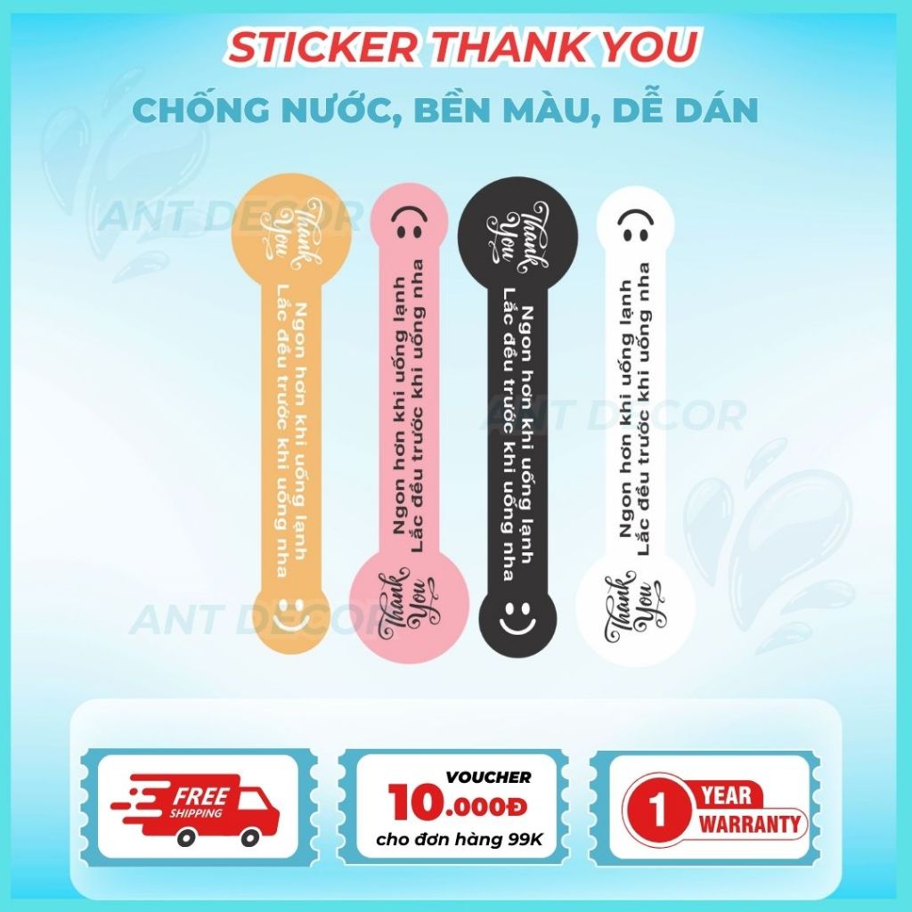 50 Tem dán miệng ly / tem niêm phong ly trà sữa, nước uống (2x8)cm,Decal đẹp mắt, chống nước