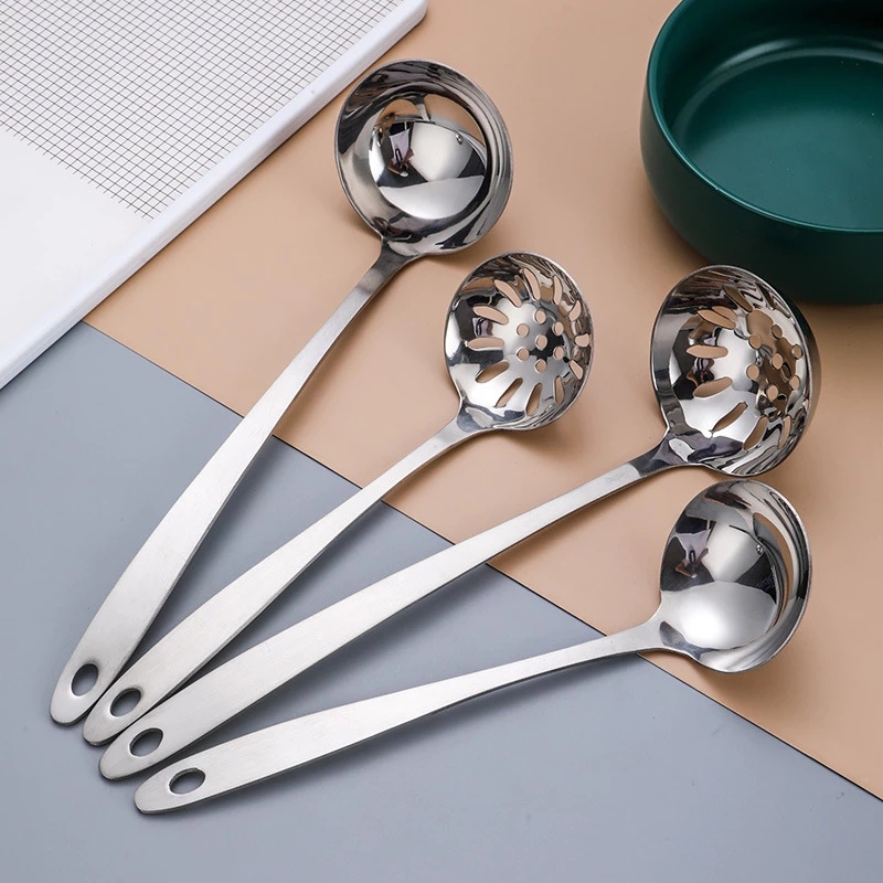 Muôi múc canh inox cán dài 33x9cm, vá thủng ăn lẩu cao cấp inox dày dặn ...