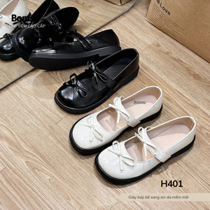 Giày búp bê nữ đế bệt H401 da mềm 2 nơ xinh - Giày mary jane nữ dễ thương thoải mái