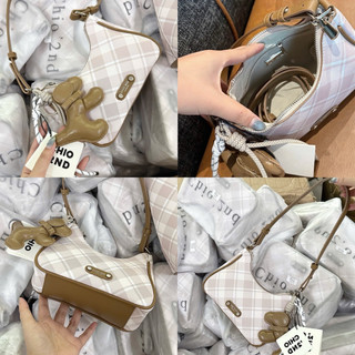 Chio 2nd - Tặng Charm - Túi Chio kẹp nách Dáng Bầu Kẻ Caro Vintage không hộp byhalinj