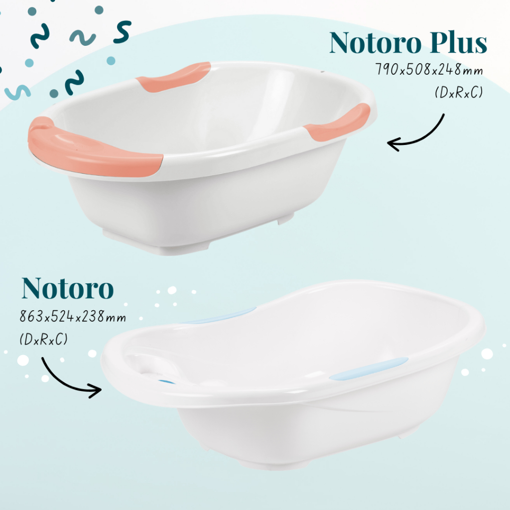 COMBO Chậu tắm cho bé sơ sinh Notoro Inochi 120L lớn tặng kèm tựa tắm, thau rửa mặt 21cm, gáo nước