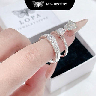 [Hộp Xinh] Nhẫn đôi bạc ta LoPa SK18 nam nữ | Nhẫn đôi đính đá lấp lánh tinh tế ngọt ngào