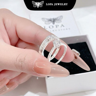 [Hộp Xinh] Nhẫn đôi bạc ta LoPa SK18 nam nữ | Nhẫn đôi đính đá lấp lánh tinh tế ngọt ngào
