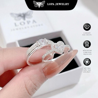 [Hộp Xinh] Nhẫn đôi bạc ta LoPa SK93 | Nhẫn tim đính đá tình yêu cặp đôi xinh xắn