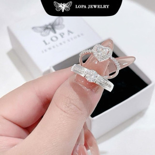 [Hộp Xinh] Nhẫn đôi bạc ta LoPa SK93 | Nhẫn tim đính đá tình yêu cặp đôi xinh xắn