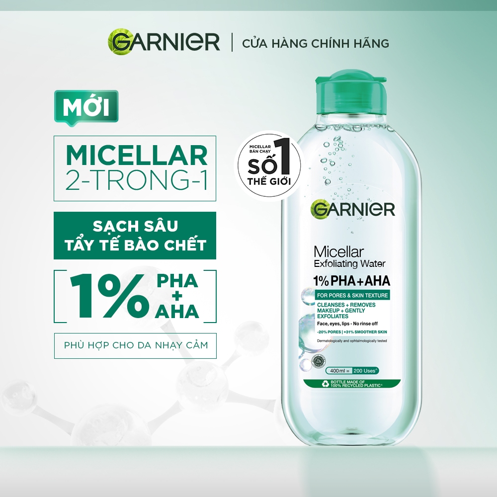 Bộ 2 nước Tẩy Trang sạch sâu & làm sạch tế bào da chết - Garnier Micellar Exfolliating Water 400mlX2