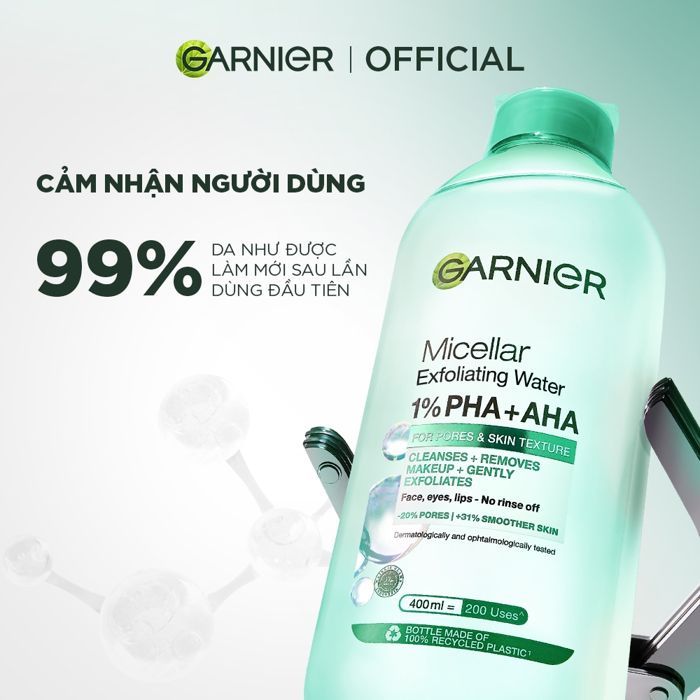 Bộ 2 nước Tẩy Trang sạch sâu & làm sạch tế bào da chết - Garnier Micellar Exfolliating Water 400mlX2