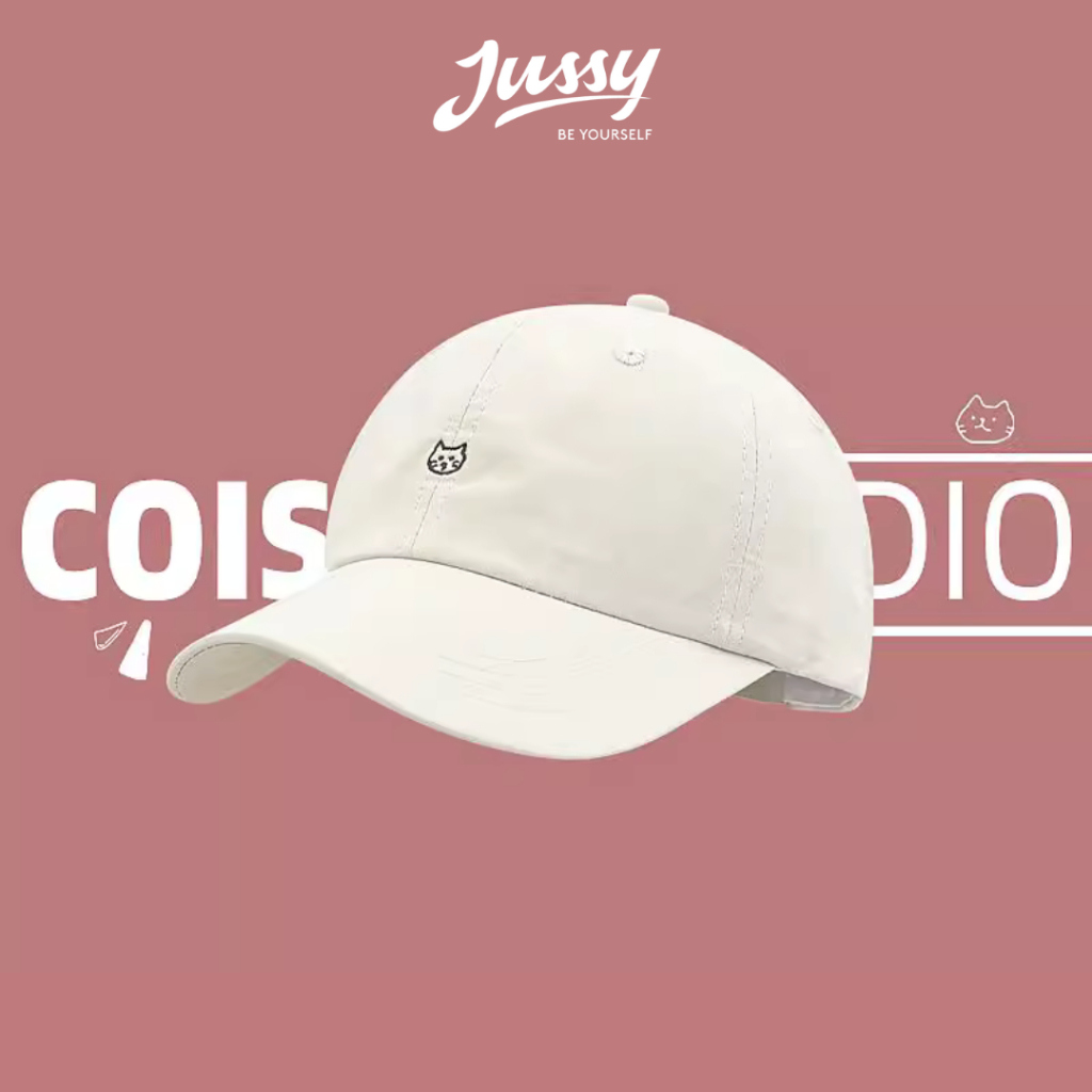 Mũ Lưỡi Trai Hàn Quốc Thêu Icon Mèo Con Dễ Thương Jussy Official Nón Nam Nữ Cotton Form Mềm Có Khóa Thu To Nhỏ