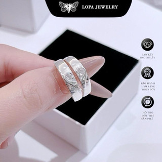 [Hộp Xinh]Nhẫn Đôi Bạc Ta SK003, đôi tim ghép tình yêu,cá tính,kỷ niệm,Bạc LoPa