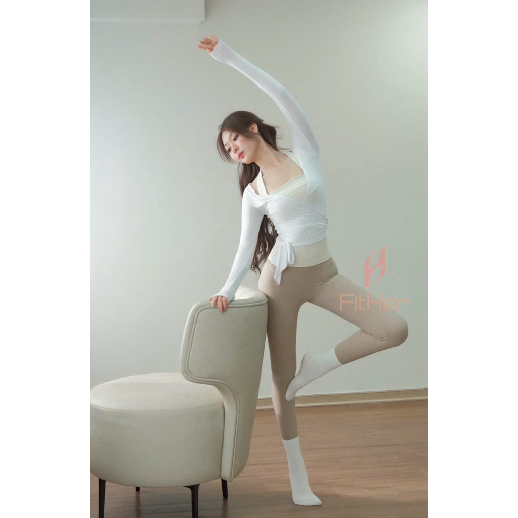 Áo khoác cardigan balletcore tập gym yoga pilates tennis nữ cột eo kiểu wrap