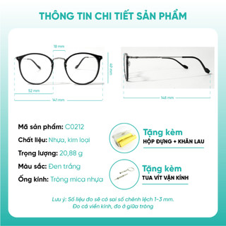 Gọng kính cận dáng tròn siêu nhẹ trẻ trung thời trang nữ nhiều màu sắc KAO Plus C0212