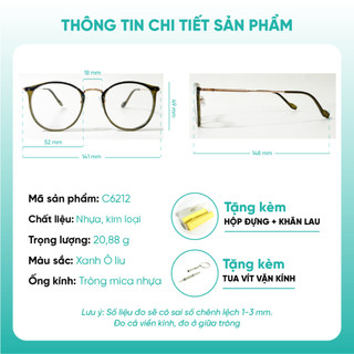 Gọng kính cận form tròn KAO Plus thời trang nữ chất liệu nhựa kết hợp kim loại C6212