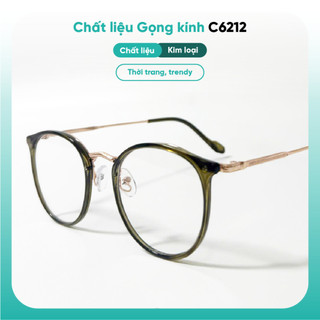 Gọng kính cận form tròn KAO Plus thời trang nữ chất liệu nhựa kết hợp kim loại C6212