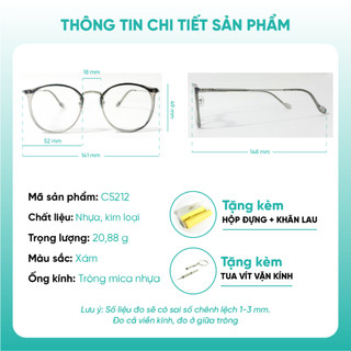 Kính cận gọng tròn thời trang nữ chất liệu nhựa nhiều màu sắc KAO Plus C5212