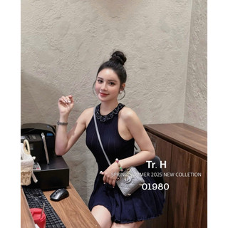 QCL1 Váy len cổ yếm đính cườm KAB siêu hot siêu sang chảnh(Freesz)