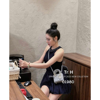 QCL1 Váy len cổ yếm đính cườm KAB siêu hot siêu sang chảnh(Freesz)