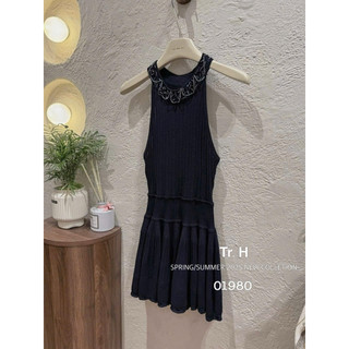 QCL1 Váy len cổ yếm đính cườm KAB siêu hot siêu sang chảnh(Freesz)