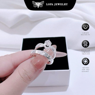 [Hộp Xinh] Nhẫn đôi bạc ta LoPa SK105 nam nữ | Nhẫn nam trơn – nữ đính đá lấp lánh sang xinh