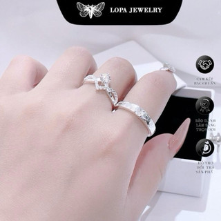 [Hộp Xinh] Nhẫn đôi bạc ta LoPa SK105 nam nữ | Nhẫn nam trơn – nữ đính đá lấp lánh sang xinh