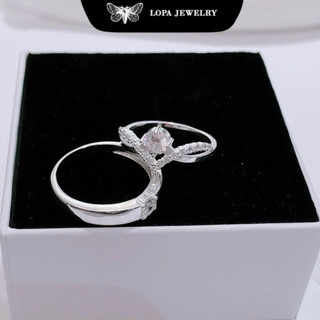 [Hộp Xinh] Nhẫn đôi bạc ta LoPa SK105 nam nữ | Nhẫn nam trơn – nữ đính đá lấp lánh sang xinh