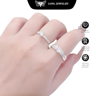 [Hộp Xinh] Nhẫn đôi bạc ta LoPa SK110 nam nữ | Nhẫn nam đính đá – nữ đá chủ nhỏ xinh tinh tế