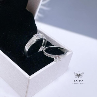 [Hộp Xinh] Nhẫn đôi bạc ta LoPa SK110 nam nữ | Nhẫn nam đính đá – nữ đá chủ nhỏ xinh tinh tế