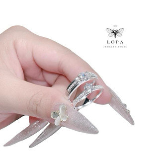 [Hộp Xinh] Nhẫn đôi bạc ta LoPa SK110 nam nữ | Nhẫn nam đính đá – nữ đá chủ nhỏ xinh tinh tế