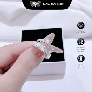 [Hộp Xinh]Nhẫn đôi Bạc LoPa SK15,Nam hot nữ đá chủ nhỏ xinh đính đá lấp lánh,Bạc LoPa