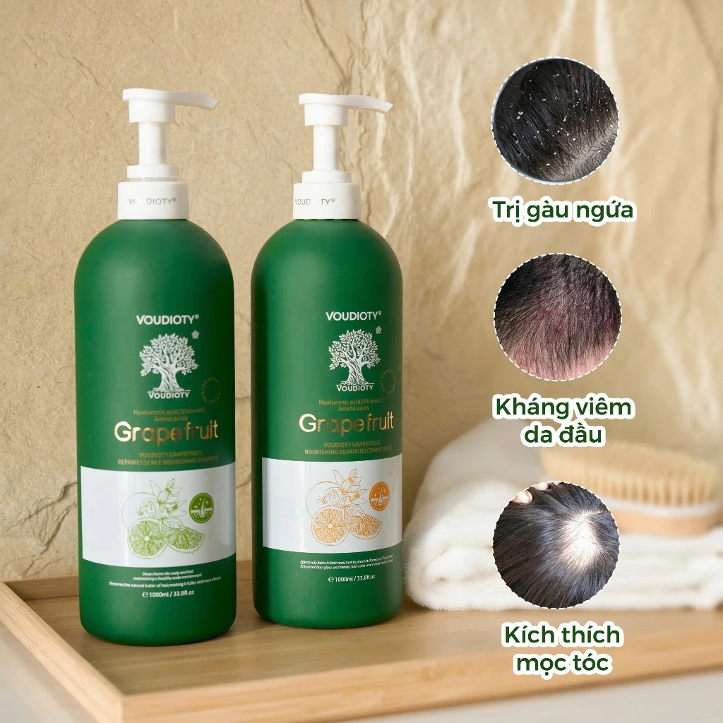 Cặp dầu gội xả Biotin Collagen Voudioty Bưởi 500ml/1000ml giảm rụng, kích mọc tóc, phục hồi tóc hư tổn